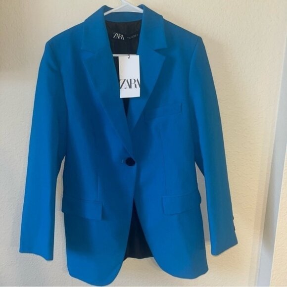 Zara Blue Front Button Blazer Size XS New With Tags - Picture 1 of 11